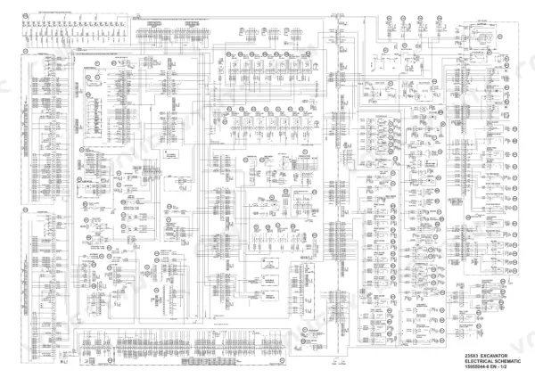 link-belt-235x3-hydraulic-excavator-service-manual-15955044-0-wiring-283.webp Link-Belt 235X3 excavator electrical schematic showing controllers, relays, sensors, and engine control unit wiring connections.