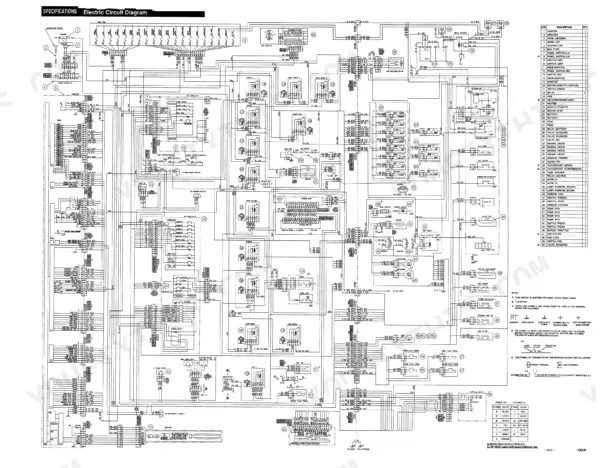 Link-Belt 2800, 3400 electric circuit diagram showing wiring connections, fuse box, relays, and component index table.