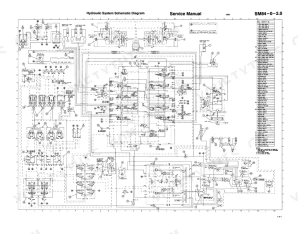 Link-Belt 5800 Quantum hydraulic system schematic diagram with component legend and flow paths for excavator functions.