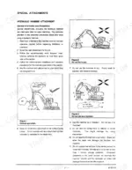 link-belt-ls-2700-hydraulic-excavator-operator-manual-wdl2700-1e-attachments-101.webp Link-Belt LS-2700 hydraulic hammer attachment safety precautions, operating procedures, and correct usage diagrams.
