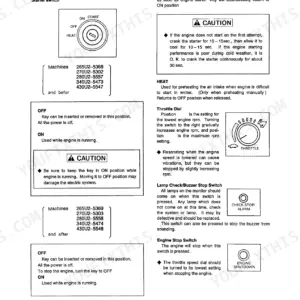 Link-Belt LS-2700 operator manual page showing starter switch, throttle dial, and engine shutdown controls and procedures.