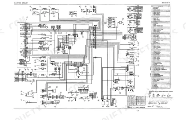 link-belt-ls-4300-hydraulic-excavator-shop-manual-wel4305-0e-wiring-15.webp Link-Belt LS-4300 electric circuit wiring diagram with component list, switch connection tables, and wire color codes.