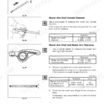 Manitou CD 15 P-35 P, CG 15 P-35 P engine manual: rocker arm shaft inspection, diameter measurements, and clearance specifications.