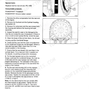 Manitou MC 30, M26-2, M26-4, M30-2, M30-4, M40-4, M50-4 rear oil seal removal and installation procedure for crankshaft assembly.