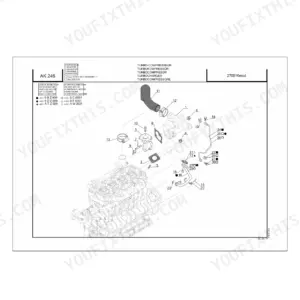 Manitou MLT 625-75 H, MT 625 Turbo engine turbocharger exploded view diagram showing components, gaskets, and oil lines.