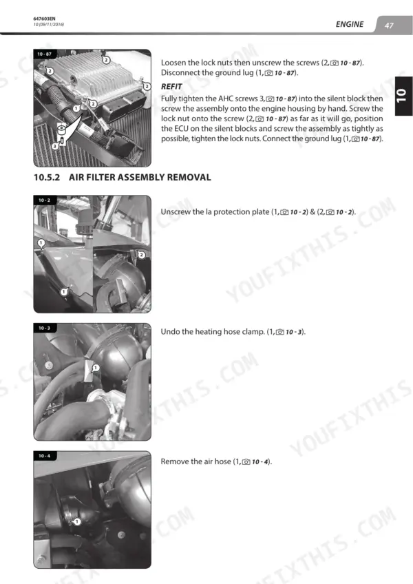 Manitou MLT 635 130 PS, 733 105, 737 130 PS ST4 S1 ECU and air filter removal.