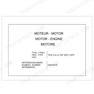 Manitou MLT 635 130 PS, 733 105/115, 737 130 PS engine specification page for TCD 3.6 L4 T4F motor, reference 52516278.