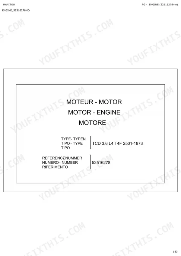 manitou-mlt-635-130-ps-mlt-733-105-mlt-733-115-mlt-737-130-ps-telescopic-handler-parts-catalog-647663-engine-parts-189.webp Manitou MLT 635 130 PS, 733 105/115, 737 130 PS engine specification page for TCD 3.6 L4 T4F motor, reference 52516278.