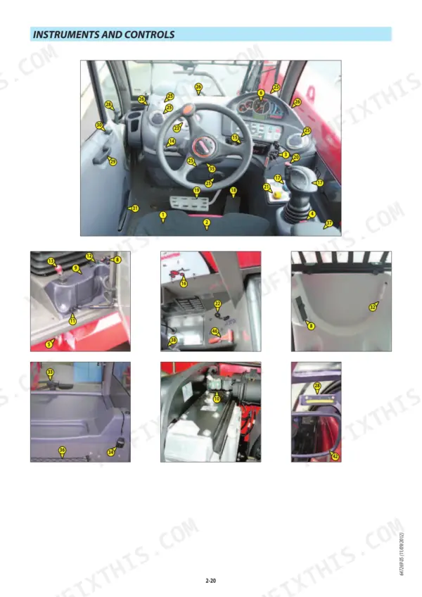 manitou-mlt-840-115-ps-mlt-840-137-ps-telescopic-lift-truck-operator-manual-647269-us-controls-50.webp Manitou MLT 840-115 PS, MLT 840-137 PS cabin instruments and controls diagram with numbered component identification.