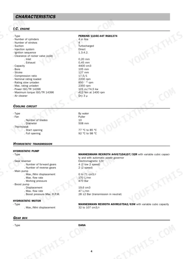 manitou-mlt-845-h-turbo-lsu-s-rie-2-e2-variants-lift-truck-repair-manual-0-1-m120-en-specs-9.webp Manitou MLT 845, MT 1235–1745 specs table for Perkins engine, cooling circuit, hydrostatic transmission, and gear box.