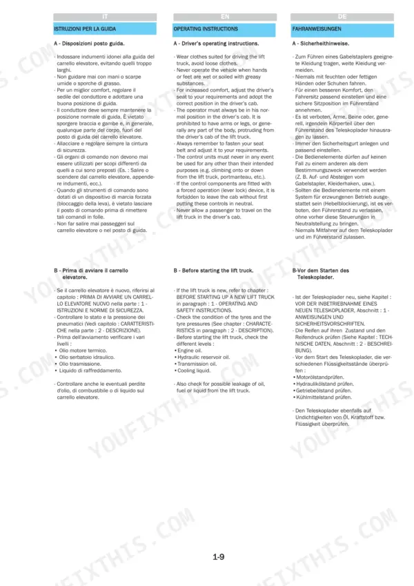 Manitou MRT 1850, 2150, 2540 Plus driver operating instructions.