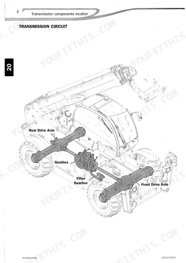 Manitou MT 1436 R, 1440, 1440 A, 1440 EP, 1840, 1840 R, 1840 A, 1840 EP telehandler Transmission circuit: gearbox, filter and front and rear drive axles