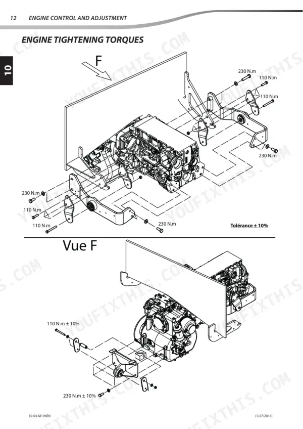 Manitou MT 1440 / MT 1840 engine tightening torques.