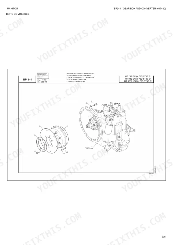 Manitou MT 732, 932, 1030 Easy gearbox and converter diagram.