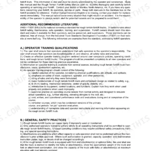 Manitou TMT315 (standard and /FL) rough terrain forklift general safety standards, operator training qualifications, and safety practices.