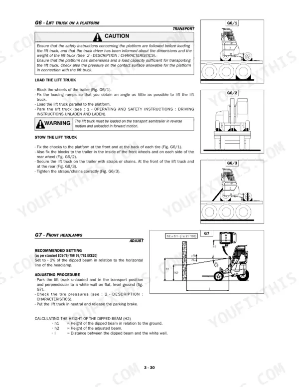 Manitou TMT55 HT/XT 4W transport and headlamp adjustment guide.