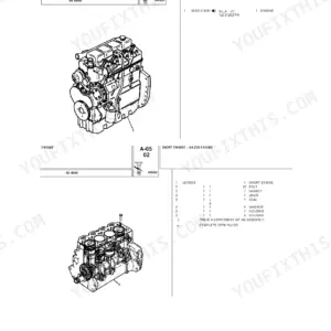 Landini 6860 exploded view of A4.236 engine assembly and short engine components with parts list.