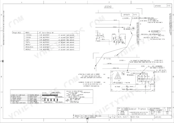 Massey Ferguson 8947 wiring diagram showing electrical schematic, connector X1502, wire color codes, and serial number model table.