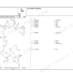 McCormick MTX120–MTX150 B Power exploded view diagram and parts list for the engine air cleaner mounting assembly.
