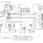 MDI Yutani MD320B electric system wiring diagram showing controller, fuse box, switches, and color code table.