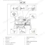 Mitsubishi FB16PNT, FB18PNT, FB20PNT diagram of driving switches, pedals, and operator controls with key list.
