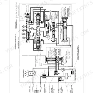 Mitsubishi FD70E powershift transmission hydraulic system schematic showing solenoid valves, oil filters, and pressure settings.