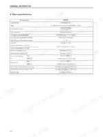 mitsubishi-fd70e-forklift-truck-service-manual-99709-71100-specs-13.webp Mitsubishi FD70E forklift main specifications table including load capacity, lift speed, tire pressure, and relief valve settings.