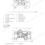 Mitsubishi FGC15N-FGC33N operator controls diagram showing levers, pedals, and switches for standard and FC model forklifts.
