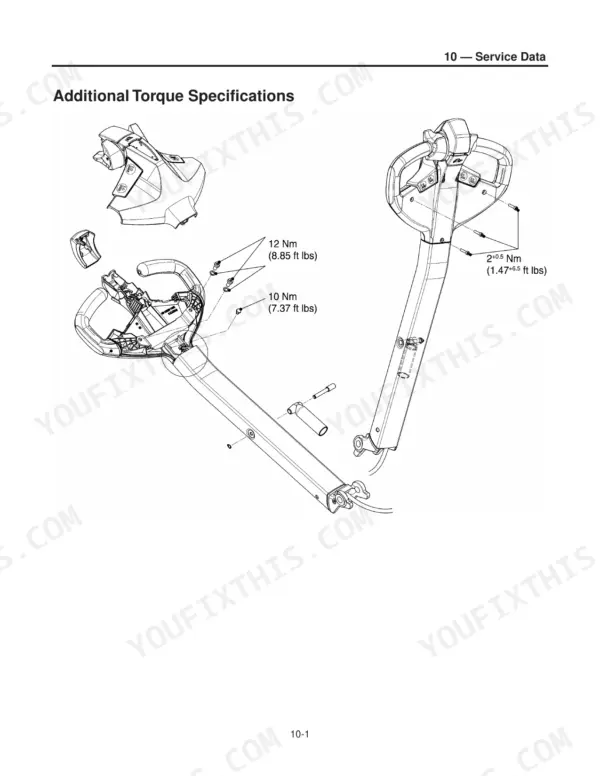 Mitsubishi PW23, PW23L exploded view diagram showing additional torque specifications for tiller handle assembly components.