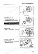 Mitsubishi S4S, S6S engine disassembly procedures for damper, crankshaft pulley, cover, and fuel injection pump removal.
