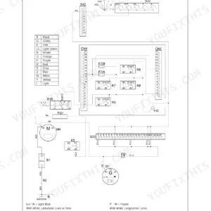 New Holland LB75 electrical wiring diagram showing ignition switch S32, relays R6-R9, starter motor M4, and alternator G1.