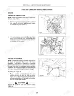 new-holland-t1010-t1030-tractor-operator-manual-87722409-procedures-61.webp New Holland T1010, T1030, 230GM engine oil level check, filler cap location, and oil drain plug removal procedures.