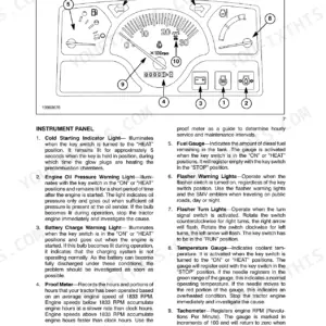 New Holland TC18 instrument panel diagram showing gauges, warning lights, and proof meter with numbered component descriptions.