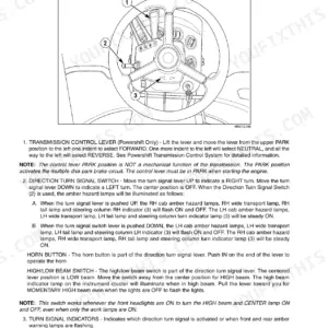 New Holland TJ 275, TJ 325, TJ 375, TJ 425, TJ 450, TJ 500 steering column controls diagram, transmission lever, and turn signal switch.