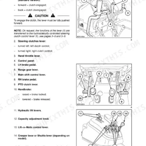 New Holland TK4020–TK4060 operator manual page showing diagrams and descriptions of tractor controls, instruments, and levers.