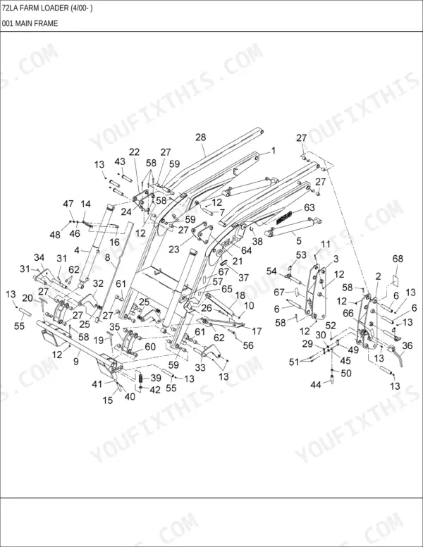 new-holland-tm135-tractor-parts-manual-72la-farm-loader-1074.webp New Holland TM135 tractor 72LA farm loader main frame, exploded view with reference numbers