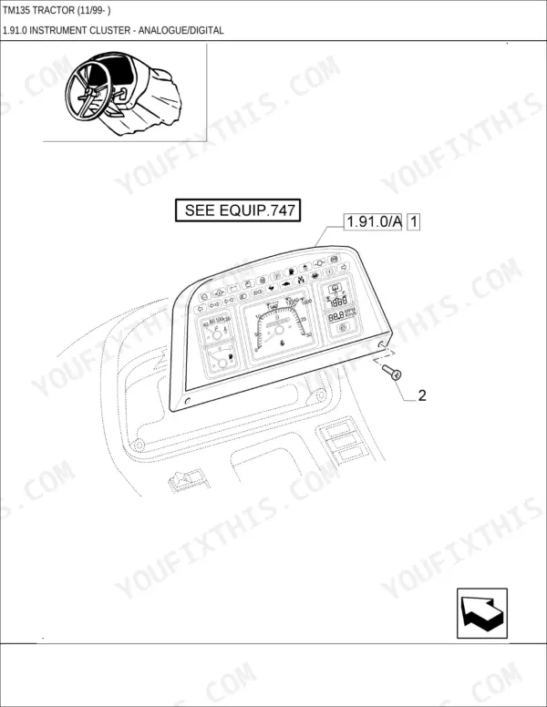 New Holland TM135 tractor Instrument cluster figure for the analogue and digital versions