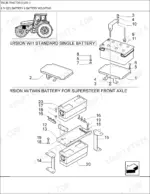 new-holland-tm135-tractor-parts-manual-electrical-system-302.webp New Holland TM135 tractor Battery mounting figure with the standard single battery and the twin battery for the SuperSteer front axle