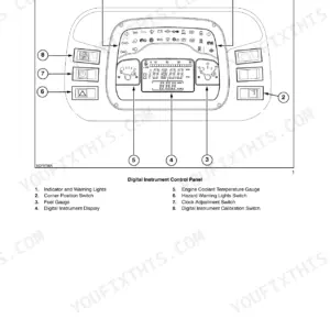 New Holland TN60SA, TN70SA, TN75SA digital instrument control panel diagram with numbered component identification list.