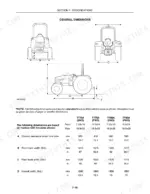 New Holland TT60A, TT75A tractor general dimensions diagram and specifications table for front and rear track widths.