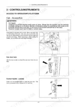 New Holland TV6070 operator manual page showing cab access, door lock, and outside control handle operation procedures.