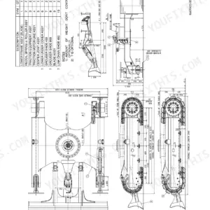 Link-Belt 75 & 80 Spin Ace Tier III lower mechanism assembly diagram with blade parts table.