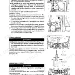 Takeuchi TB070 manual page showing locking lever, travel lever, and operation lever controls with diagrams and safety warnings.