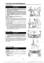 takeuchi-tb070-compact-excavator-operator-manual-ol1-107e0-controls-23.webp Takeuchi TB070 manual page showing locking lever, travel lever, and operation lever controls with diagrams and safety warnings.