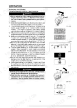 takeuchi-tb070-compact-excavator-operator-manual-ol1-107e0-operations-43.webp Takeuchi TB070 engine starting procedure, starter switch positions, and cluster gauge warning lamp indicators.