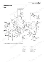 Takeuchi TB1160W exploded view of engine drive system, muffler, air cleaner, fuel filter, and mounting components with torque specs.