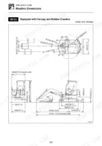 takeuchi-tb125-tb135-tb145-compact-excavator-operator-manual-ag4e022-specs-154.webp Takeuchi TB125, TB135, TB145 machine dimensions diagram showing overall length, width, and height for canopy model with rubber crawlers.