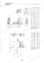 takeuchi-tb15-compact-excavator-workshop-manual-pub-1-specs-22.webp Takeuchi TB15 excavator dimensions diagram and specification tables for machine size and operating range.