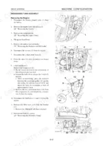 takeuchi-tb153fr-compact-excavator-workshop-manual-cj3e004-procedures-55.webp Takeuchi TB153FR engine removal procedure, including air conditioner compressor and V-belt tensioning diagrams.
