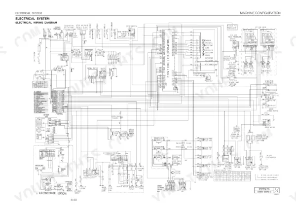 Takeuchi TB153FR electrical wiring diagram showing controller, relays, fuses, and machine configuration components.